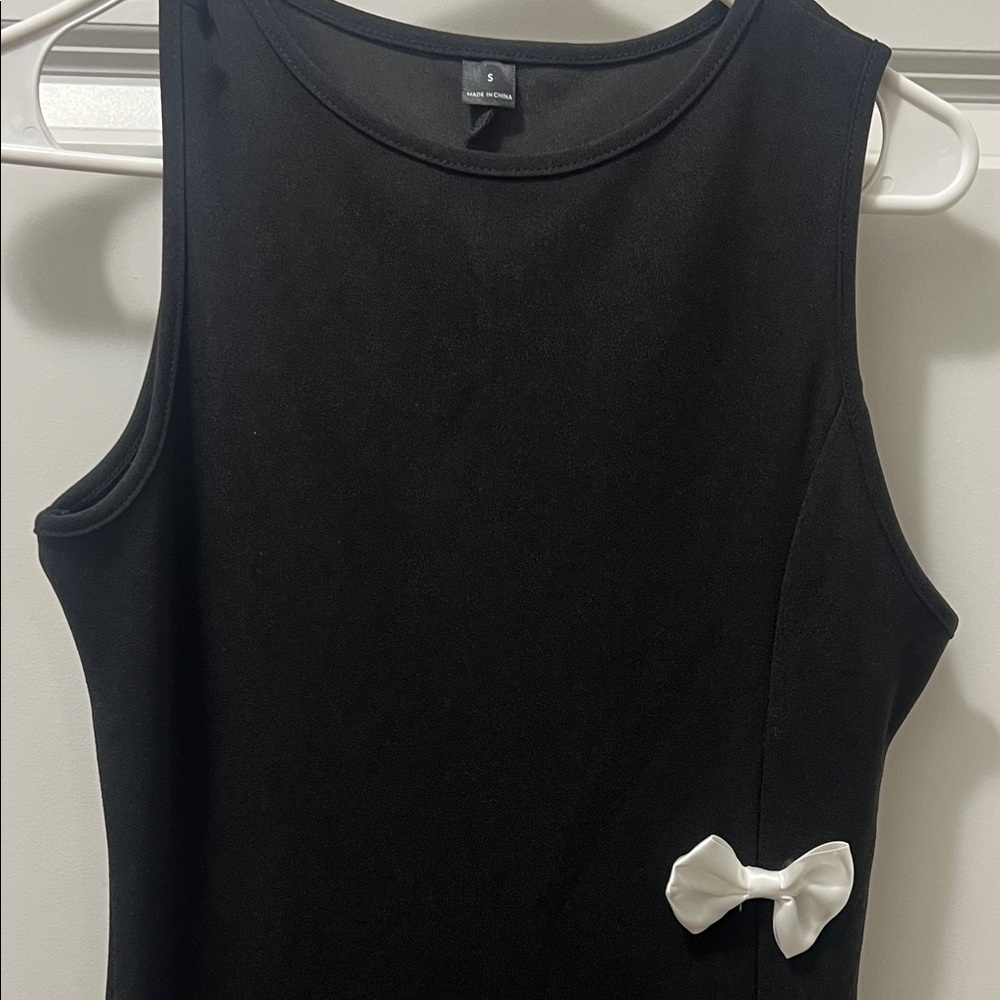SHEIN Black Sleeveless Midi Dress with White Bow Details - Picture 4 of 9